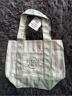 Trader Joe’s Striped Mini Canvas Tote Bag Green/Cream Limited Summer 2026Edition